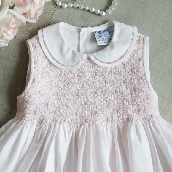 Pink Dress Smocked Collar Friedknit by Feltman Brothers Size 18 Month NWOT - Picture 2 of 5